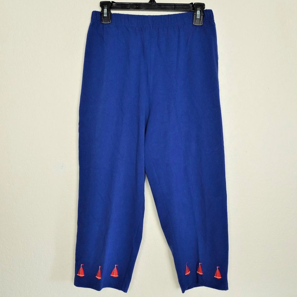 Quacker Factory Sailboat Pants Boating Summer Hem trim Pull on Pants S Nautical